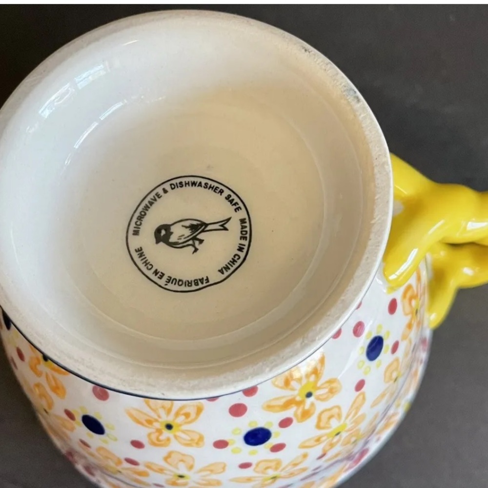 Two Anthropology Yellow Floral Footed Elka Ayala Pedestal Mugs w/Twisted Handles - Picture 3 of 4